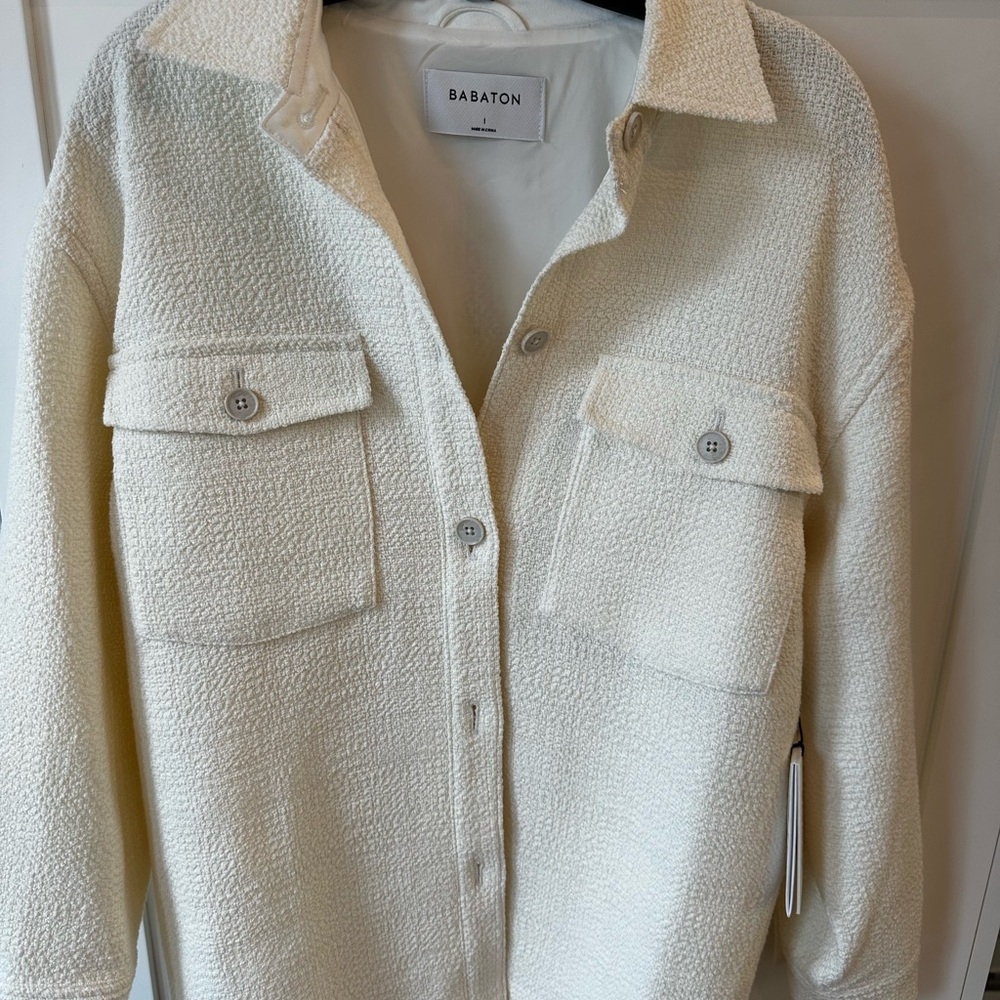 Babaton Cream Utility Jacket with Relaxed Fit and Textured Fabric in a size 1